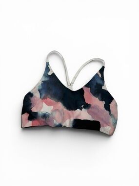 Kenesis Abstract Watercolor Print Bikini Top in Pink & Navy size large